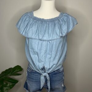 5/$25💜Express Chambray Ruffle Off Shoulder Blouse